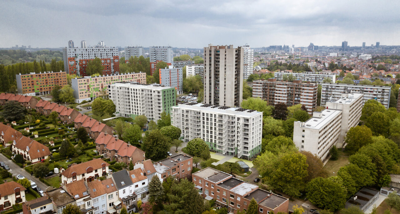 Rénovation de 165 logements sociaux au Parc Peterbos FP architectes perspective aérienne