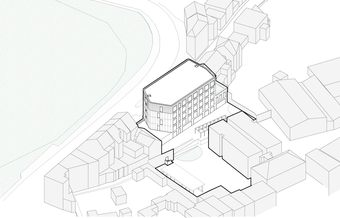 Reconstruction d'une école maternel, primaire et secondaire FP ARCHITECTES - axonométrie